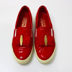 Salvatore Ferragamo Red Patent Leather Sneakers Bow Loafers Women Shoes 8 M